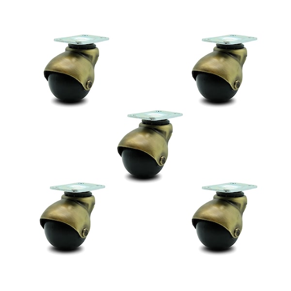 2 Inch Antique Brass Hooded Top Plate Ball Casters, 5PK